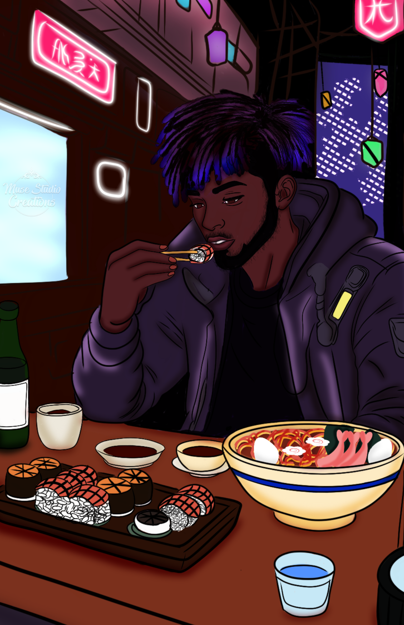 Noodles Under Neon Print