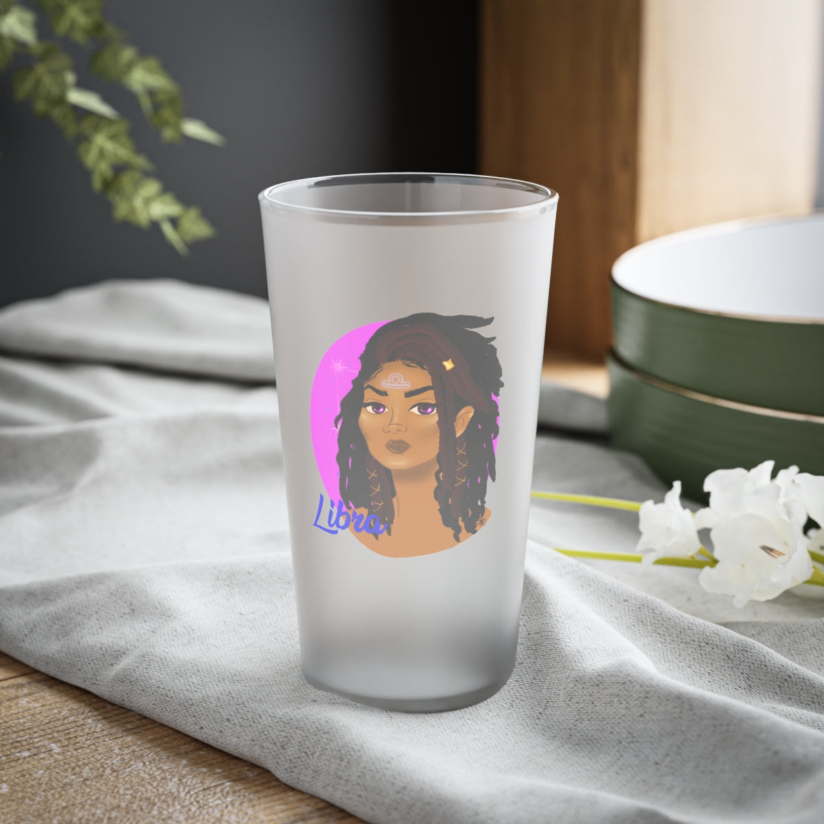 Zodiac Girls "Libra" Frosted Pint Glass, 16oz