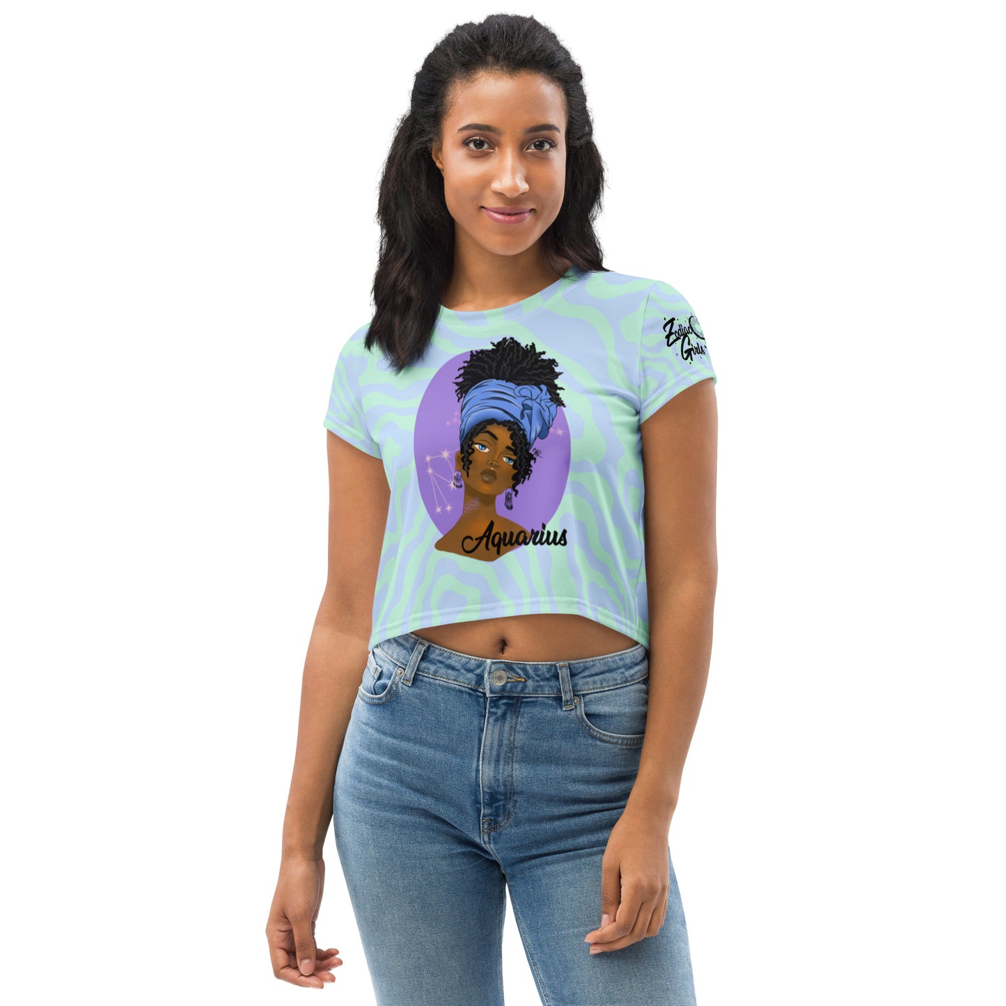 Zodiac Girls Aquarius All-Over Print Crop Tee