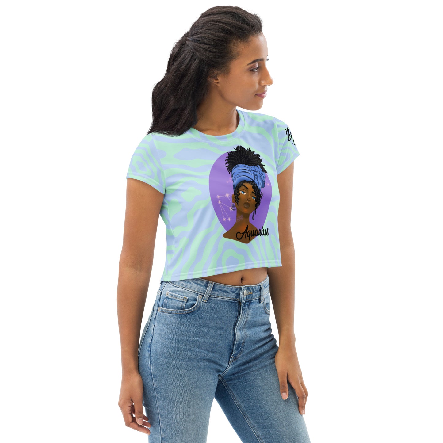 Zodiac Girls Aquarius All-Over Print Crop Tee