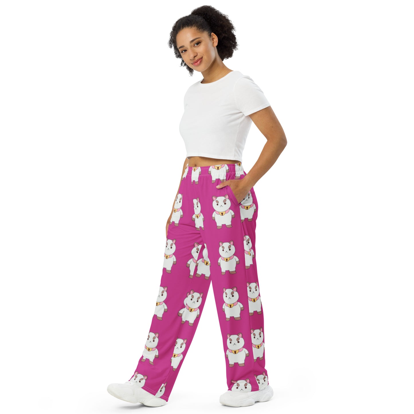 Puppycat themed All-over print unisex wide-leg pants