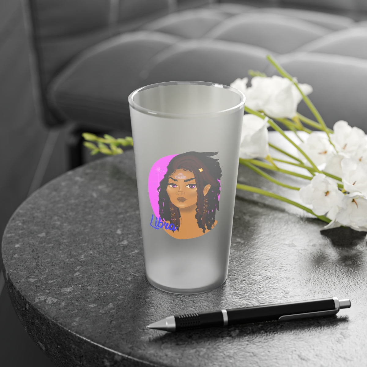 Zodiac Girls "Libra" Frosted Pint Glass, 16oz