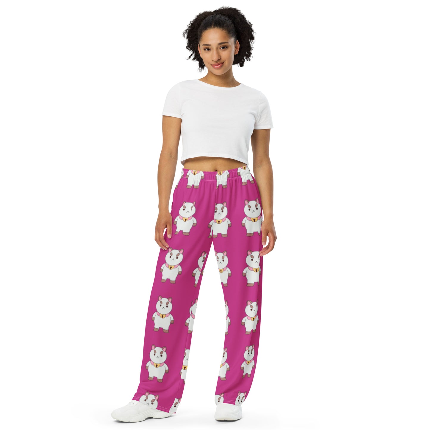Puppycat themed All-over print unisex wide-leg pants